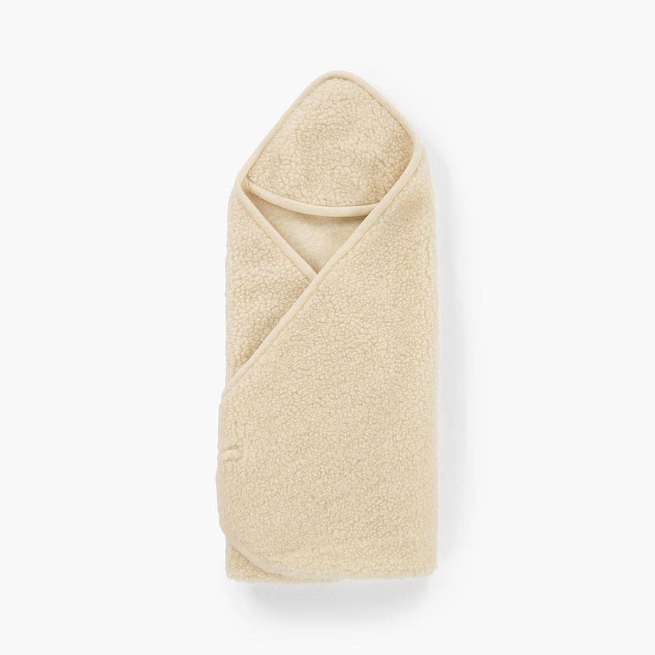 Baby blanket wrap with hood in 100% merino wool